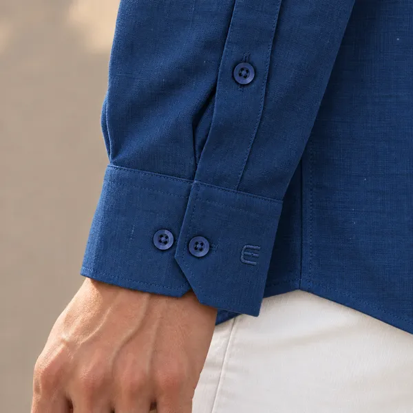 Navy_Blue_Hemp_Full_Sleeve_Short_Kurta_For_Men