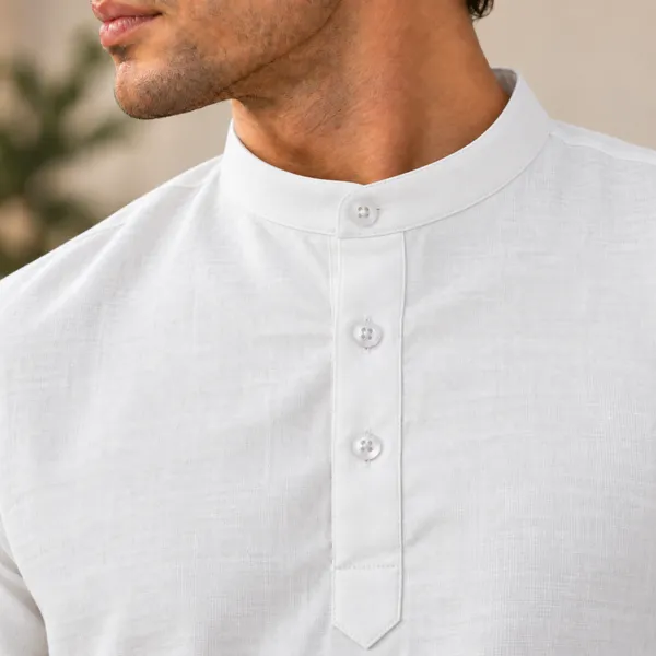 White_Hemp_Half_Sleeve_Short_Kurta_For_Men
