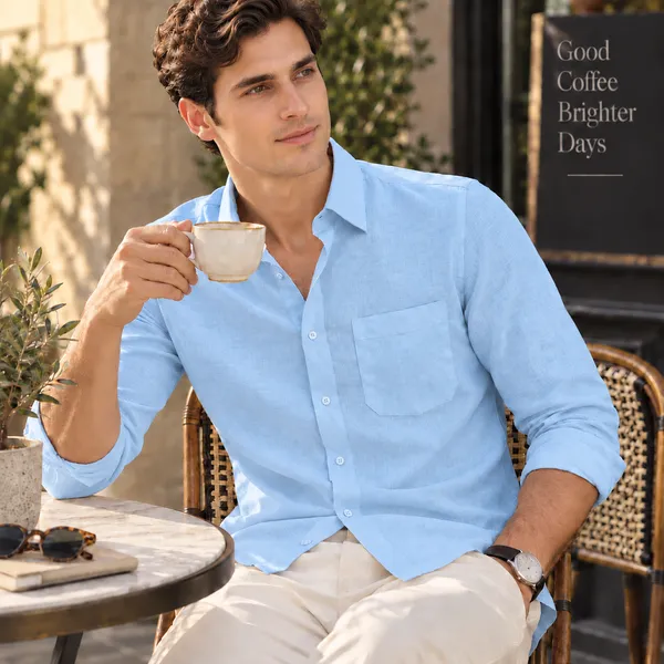 Light_Blue_Cotton_Linen_Shirt_For_Men