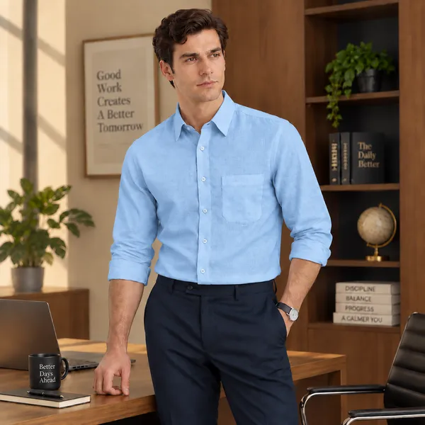 Light_Blue_Cotton_Linen_Shirt_For_Men
