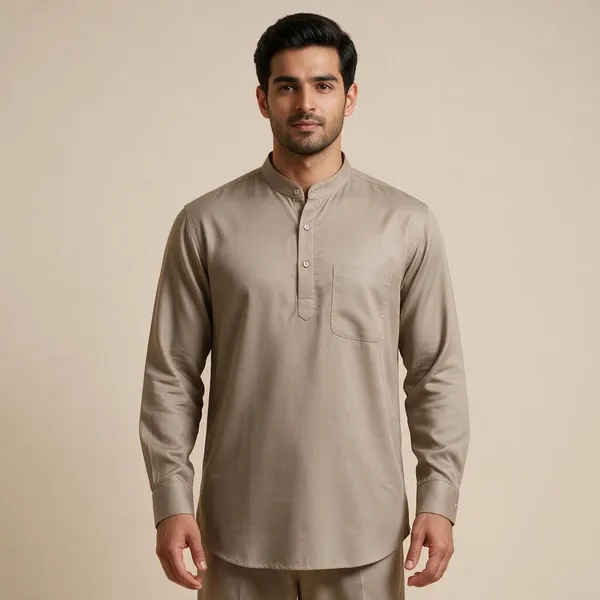 Sand_Hemp_Full_Sleeve_Short_Kurta_For_Men
