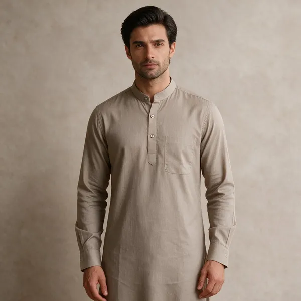 Sand_Hemp_Full_Sleeve_Short_Kurta_For_Men