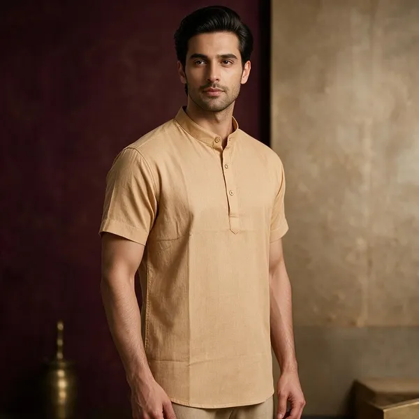 Honey_Hemp_Half_Sleeve_Short_Kurta_For_Men