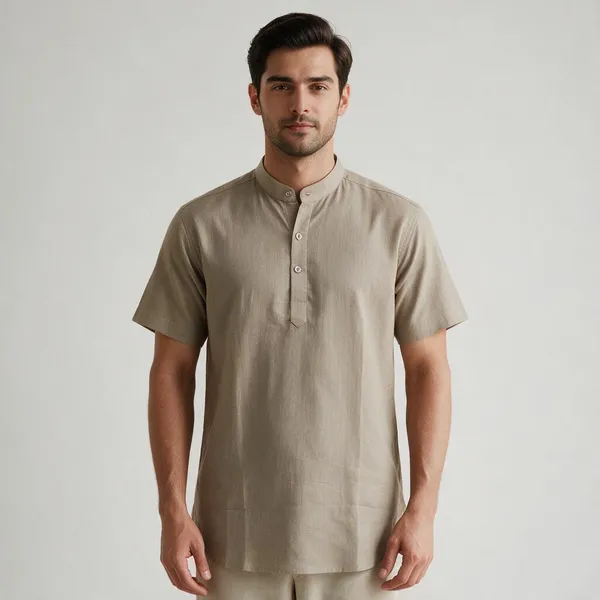 Sand_Hemp_Half_Sleeve_Short_Kurta_For_Men