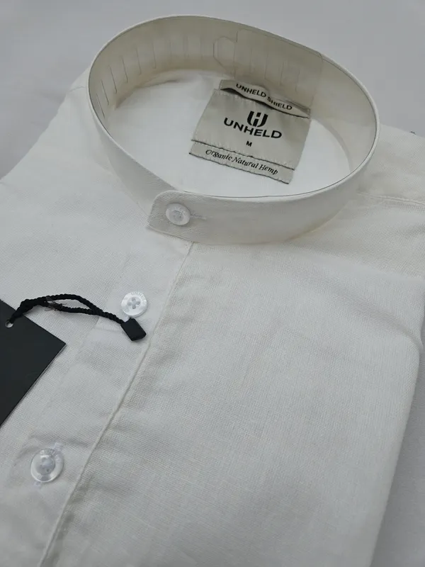White_Hemp_Full_Sleeve_Short_Kurta_For_Men