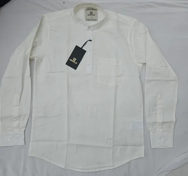 White_Hemp_Full_Sleeve_Short_Kurta_For_Men