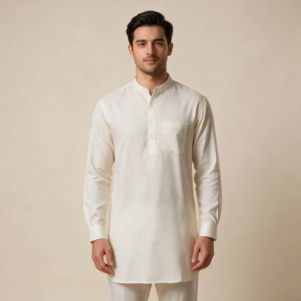 White_Hemp_Full_Sleeve_Short_Kurta_For_Men