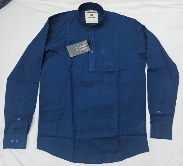 Navy_Blue_Hemp_Full_Sleeve_Short_Kurta_For_Men