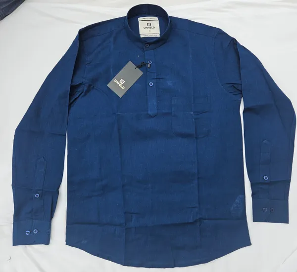 Navy_Blue_Hemp_Full_Sleeve_Short_Kurta_For_Men