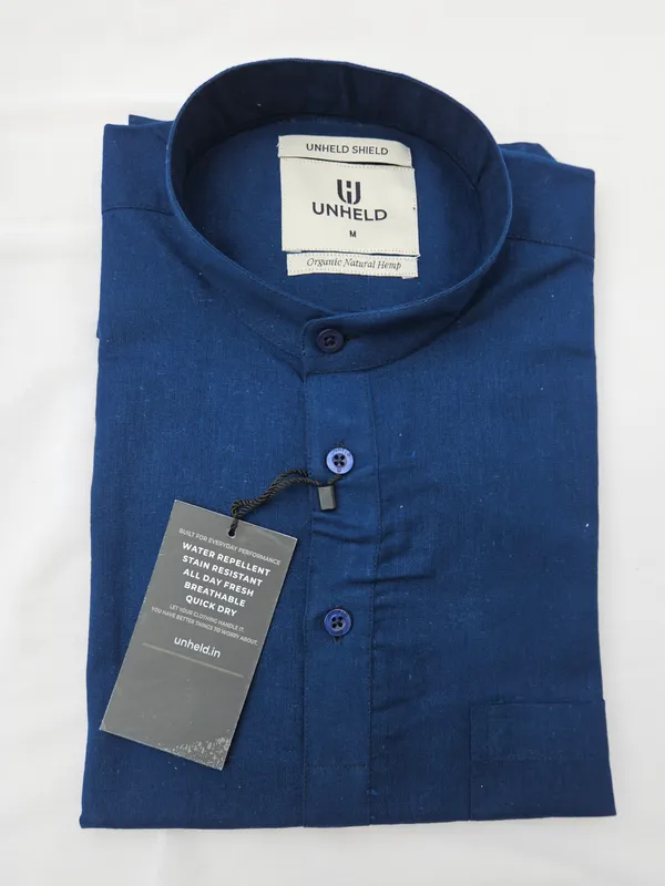 Navy_Blue_Hemp_Full_Sleeve_Short_Kurta_For_Men