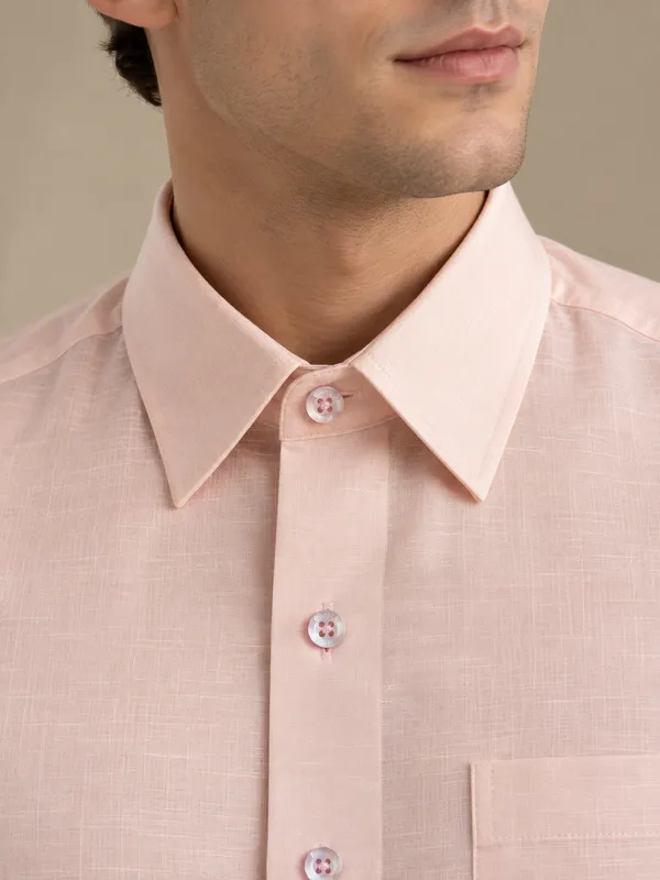 Peach_Cotton_Linen_Shirt_For_Men