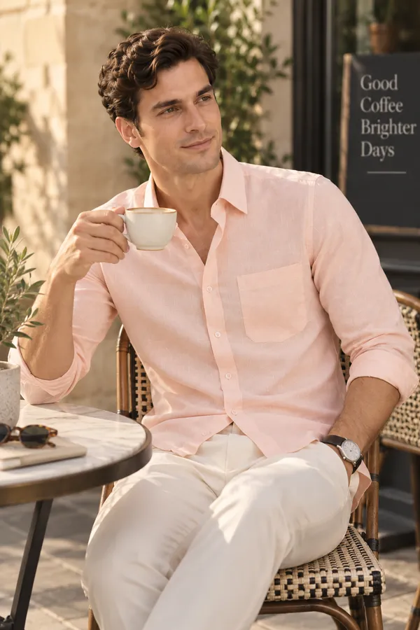 Peach_Cotton_Linen_Shirt_For_Men