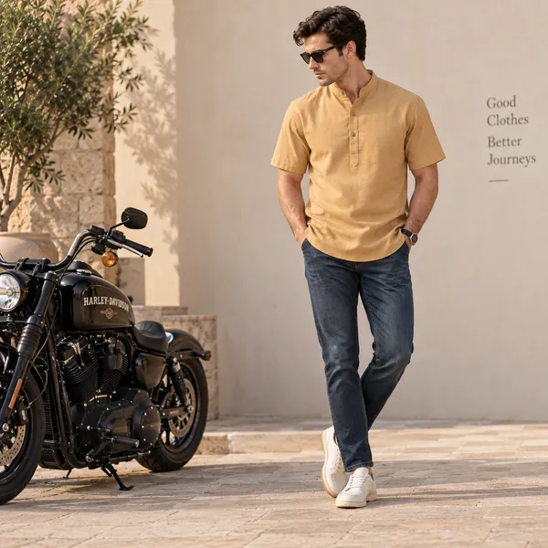 Honey_Hemp_Half_Sleeve_Short_Kurta_For_Men