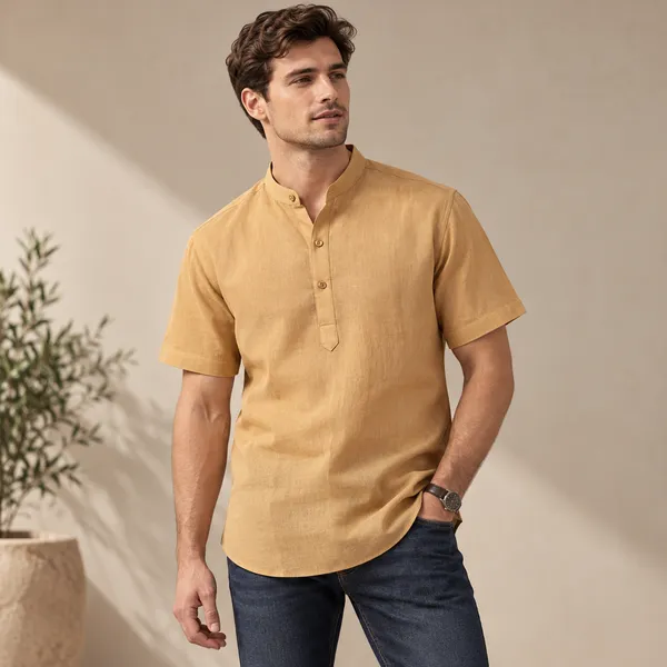Honey_Hemp_Half_Sleeve_Short_Kurta_For_Men