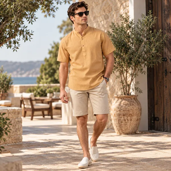 Honey_Hemp_Half_Sleeve_Short_Kurta_For_Men