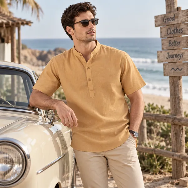 Honey_Hemp_Half_Sleeve_Short_Kurta_For_Men