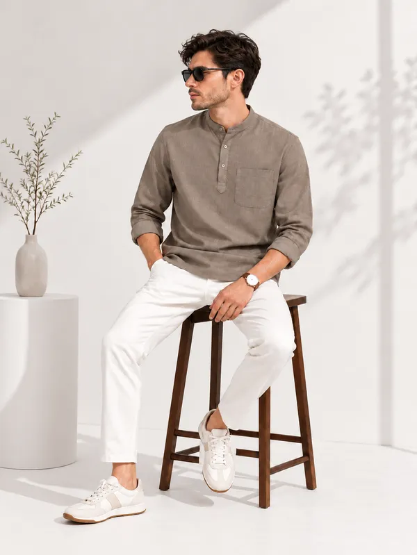 Sand_Hemp_Full_Sleeve_Short_Kurta_For_Men
