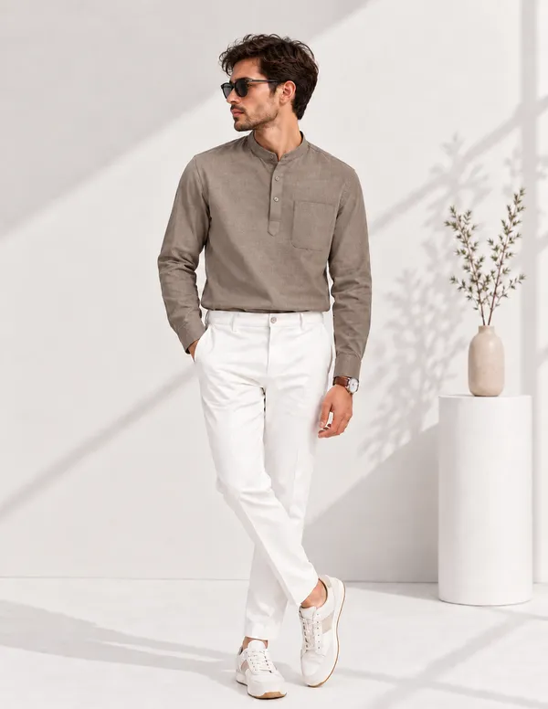 Sand_Hemp_Full_Sleeve_Short_Kurta_For_Men