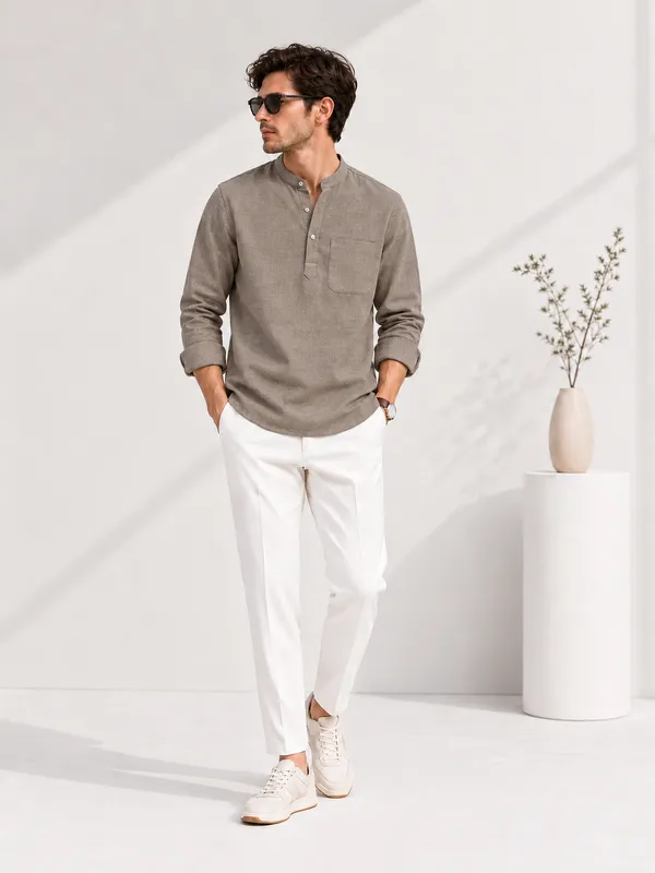 Sand_Hemp_Full_Sleeve_Short_Kurta_For_Men