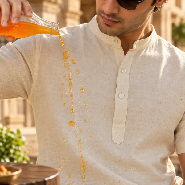 Natural_Cream_Hemp_Half_Sleeve_Short_Kurta_For_Men