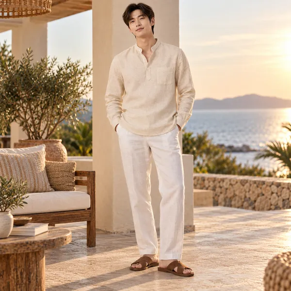 Natural_Hemp_Full_Sleeve_Short_Kurta_For_Men