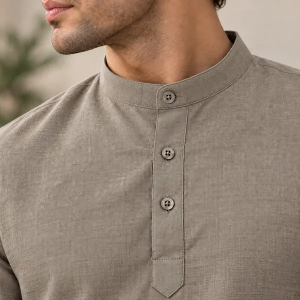 Sand_Hemp_Half_Sleeve_Short_Kurta_For_Men