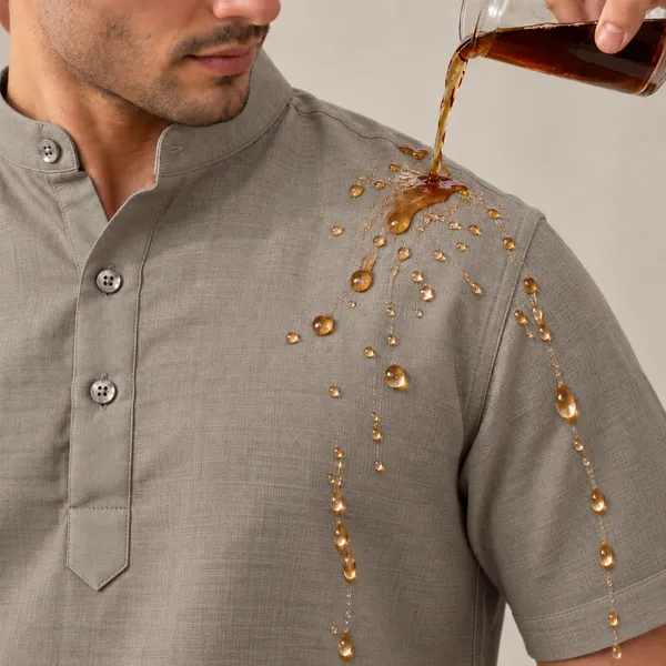 Sand_Hemp_Half_Sleeve_Short_Kurta_For_Men