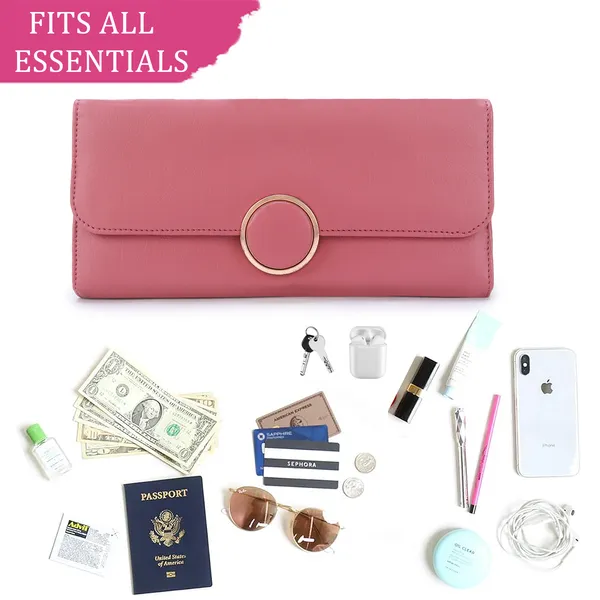 Signature_Pink_Vegan_Leather_Circle_Clasp_Wallet_For_Women