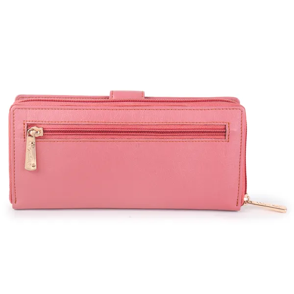 Signature_Pink_Faux_Leather_Zipper_Card_Slot_Long_Wallet_For_Women