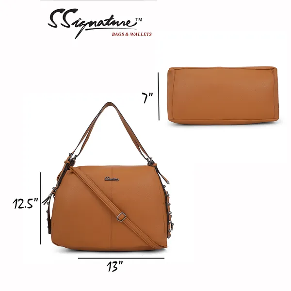 Signature_Tan_Brown_Faux_Leather_Adjustable_Strap_Shoulder_Bag_For_Women