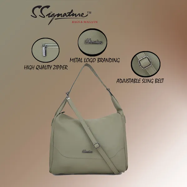 Signature_Sage_Green_Faux_Leather_Adjustable_Strap_Hobo_Shoulder_Bag_For_Women