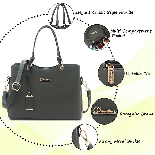 Signature_Grey_Faux_Leather_Metallic_Hardware_Handbag_For_Women