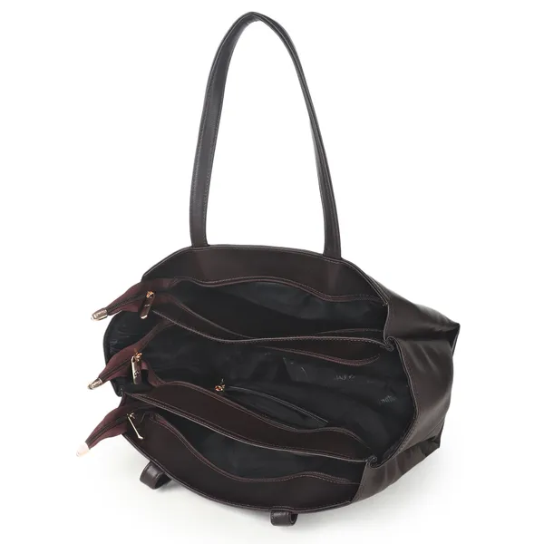 Signature_Brown_Faux_Leather_Metallic_Zip_Tote_Bag_For_Women