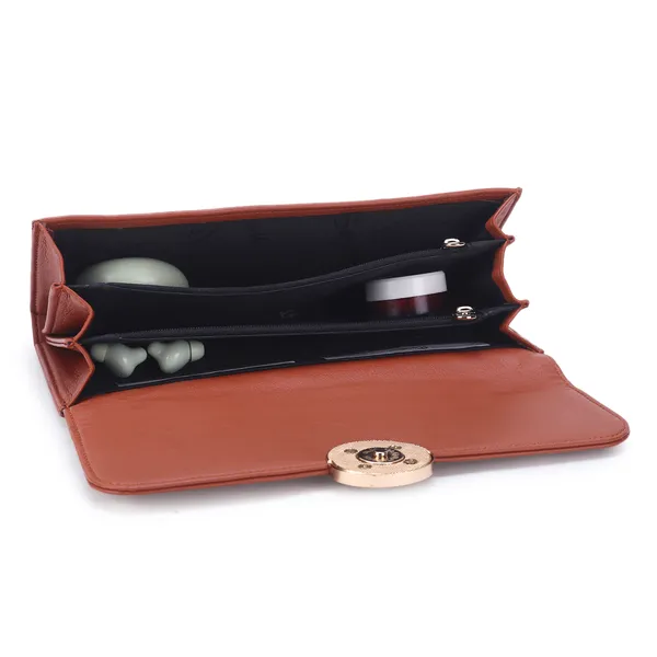 Signature_Brown_Leather_Gold_Ring_Wallet_For_Women