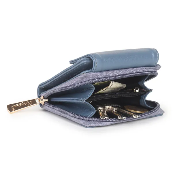 Signature_Blue_Faux_Leather_Tri_Fold_Zipper_Wallet_For_Women