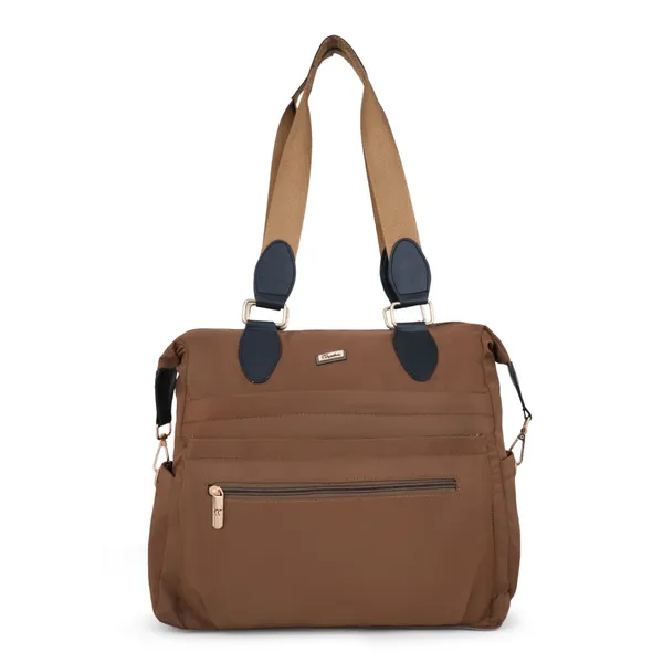 Signature_Brown_Nylon_Multi_Compartment_Adjustable_Strap_Tote_Bag_For_Women
