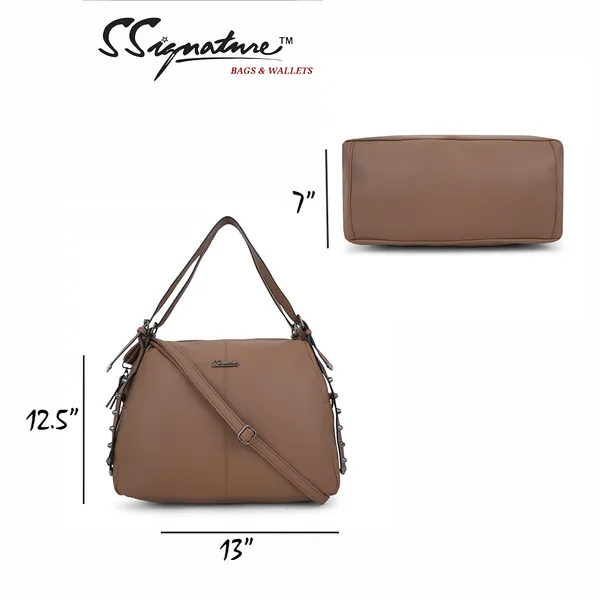 Signature_Brown_Faux_Leather_Studded_Shoulder_Bag_For_Women