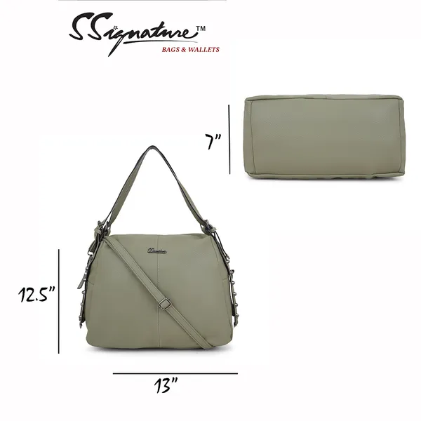 Signature_Olive_Green_Faux_Leather_Adjustable_Strap_Shoulder_Bag_For_Women