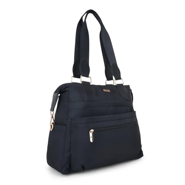 Signature_Black_Nylon_Multi_Compartment_Shoulder_Strap_Tote_Bag_For_Women