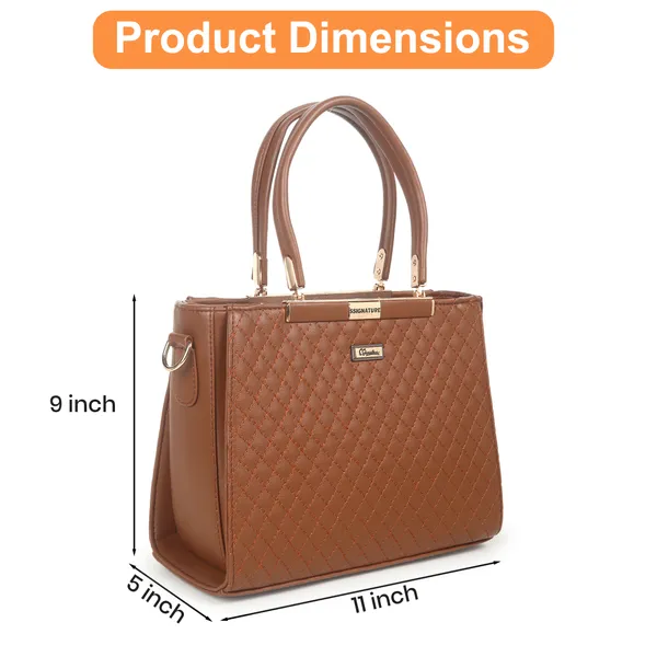 Signature_Brown_Quilted_Faux_Leather_Metal_Hardware_Handbag