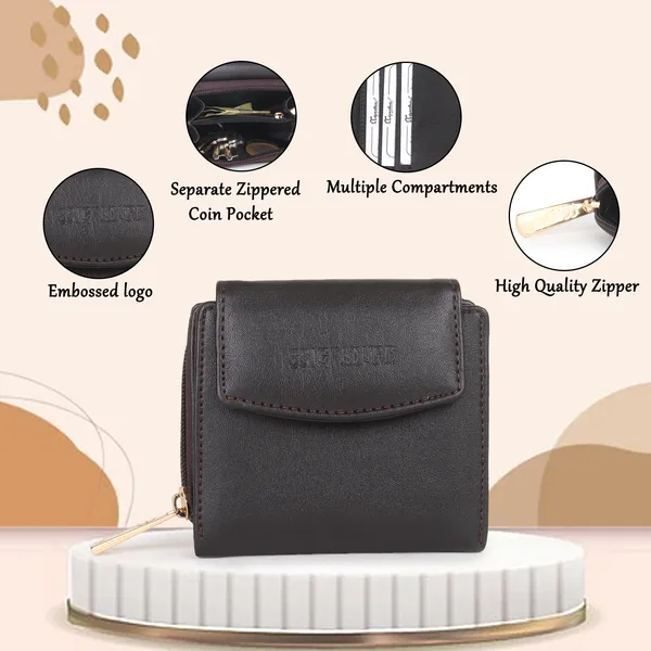 Signature_Black_Leather_Compact_Zipper_Wallet_For_Women