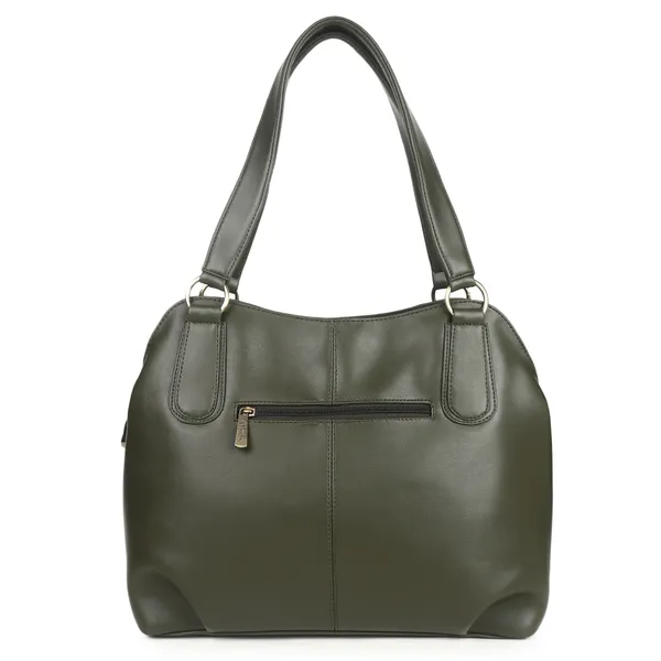 Signature_Olive_Green_Faux_Leather_Structured_Metallic_Detail_Handbag_For_Women