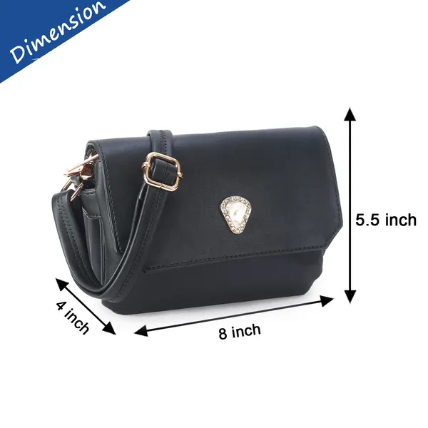 Signature_Black_Faux_Leather_Metallic_Buckle_Sling_Bag_For_Women