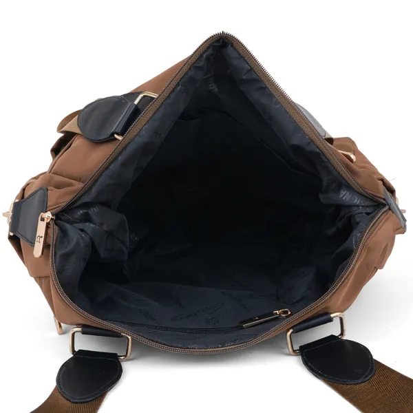 Signature_Brown_Nylon_Multi_Compartment_Adjustable_Strap_Tote_Bag_For_Women