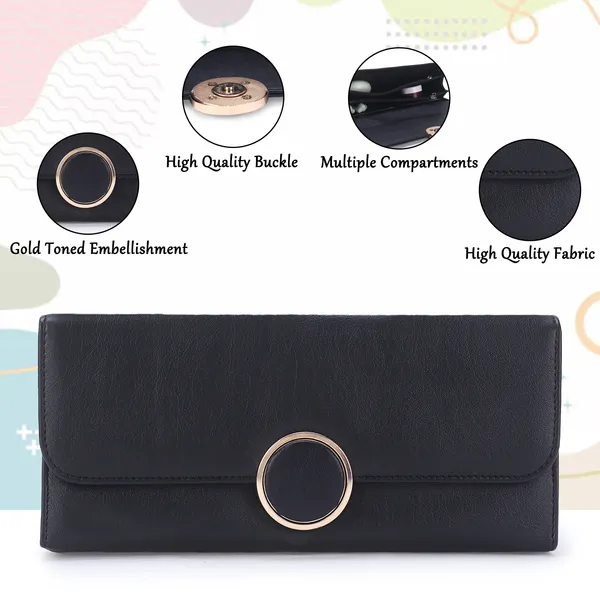 Signature_Black_Faux_Leather_Ring_Closure_Travel_Wallet_For_Women