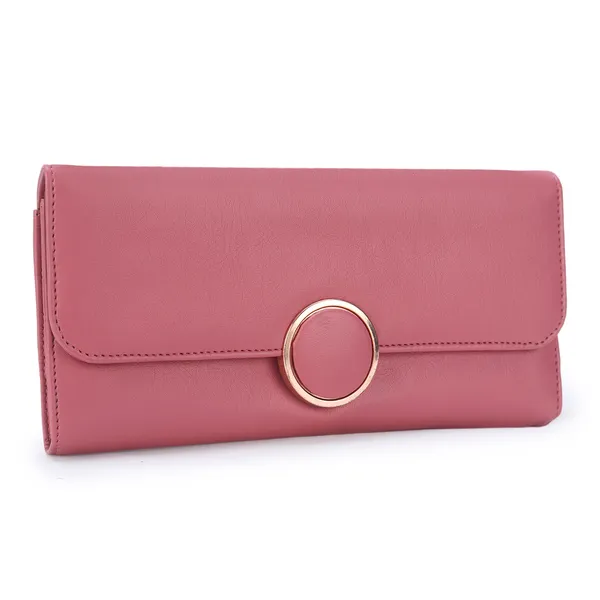Signature_Pink_Vegan_Leather_Circle_Clasp_Wallet_For_Women