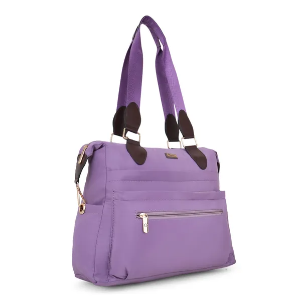 Signature_Purple_Fabric_Multi_Pocket_Adjustable_Strap_Tote_Bag_For_Women