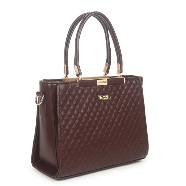 Signature_Brown_Quilted_Faux_Leather_Detachable_Strap_Tote_Handbag_For_Women