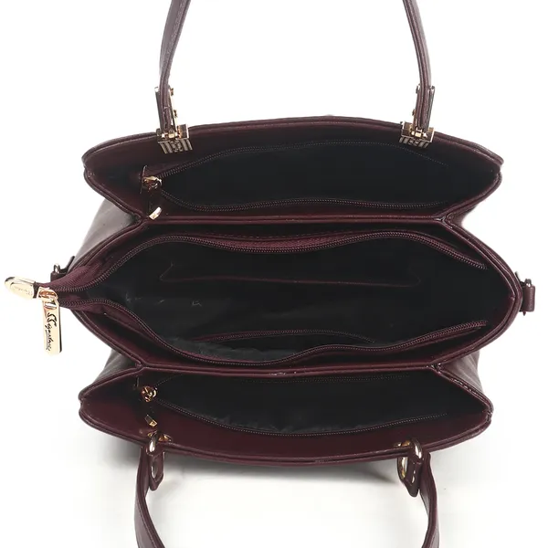 Signature_Maroon_Faux_Leather_Metal_Buckle_Zip_Shoulder_Bag_For_Women