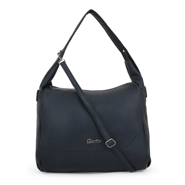 Signature_Navy_Blue_Faux_Leather_Adjustable_Strap_Hobo_Shoulder_Bag_For_Women